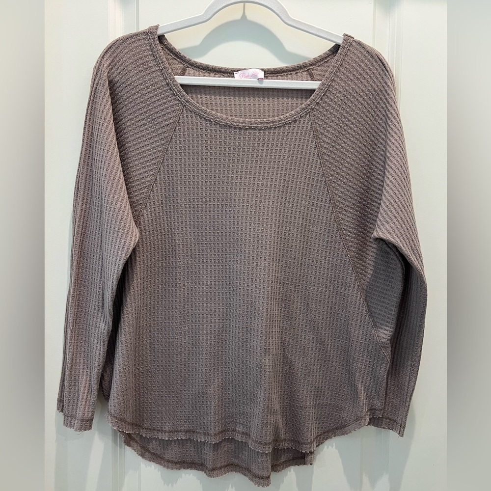 Pink Lily Taupe Waffle Knit Top